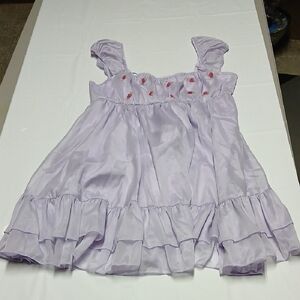 Dolls Kill Delia's Purple Sateen Ruffle Babydoll Mini Dress w/ Rose Appliques M